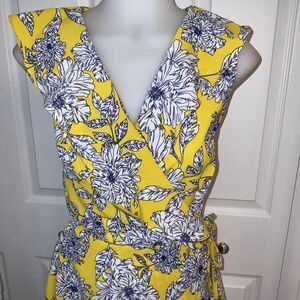 Japna Floral Wrap Flounce Front W/ Inside & Outside Ties Elastic Waist Womens XS